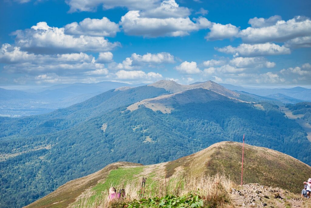 a landscape of the Bieszczady mountains seen from the peak of the Połonina Caryńska during holidays in the Polish mountains