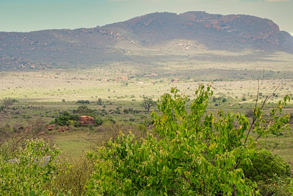 skalny krajobraz kenijskiego parku Tsavo West podczas podróży na wczasy w Kenii