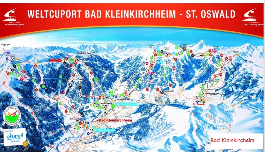 mapka z wyciągami w stacji narciarskiej Bad Kleinkircheim w austriackim Tyrolu