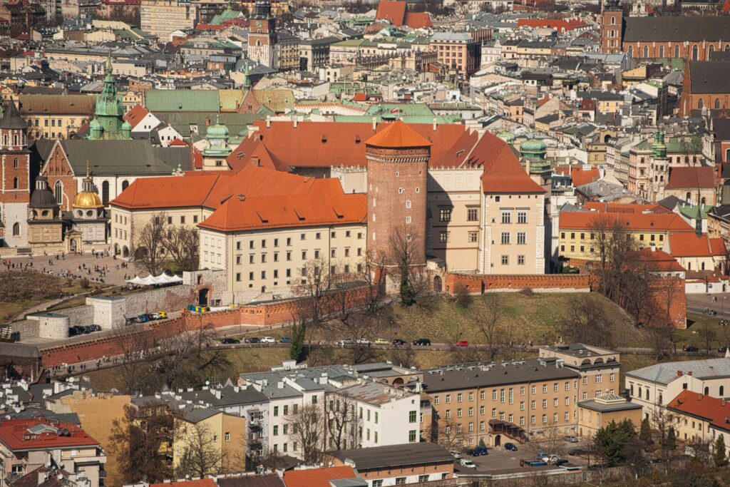 the Royal Castle of Cracow seen from the baloon