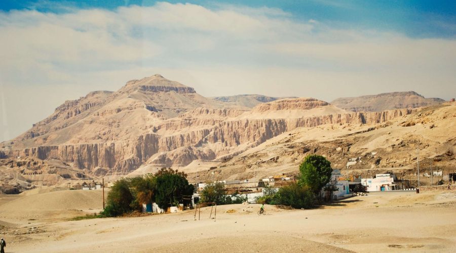 Egyptian rocks in area of the Hatschepsut temple during holidays in Egypt