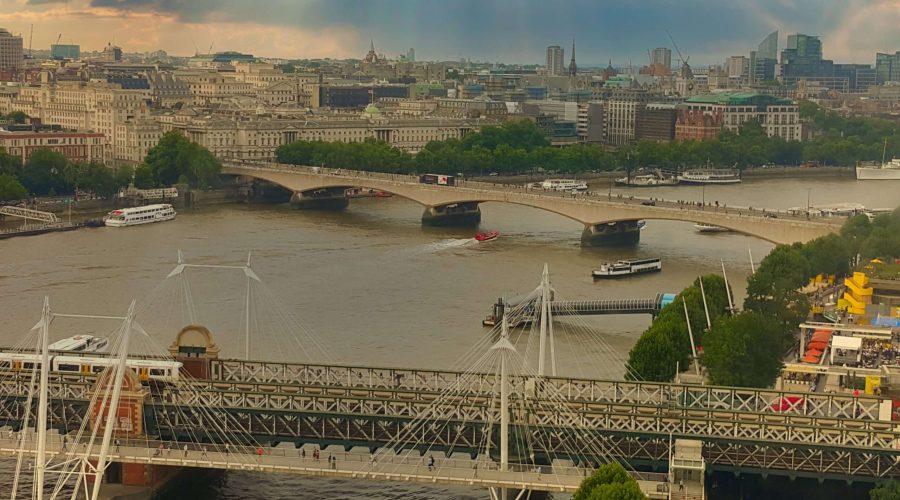 widok na Tamizę i Londyn z London Eye