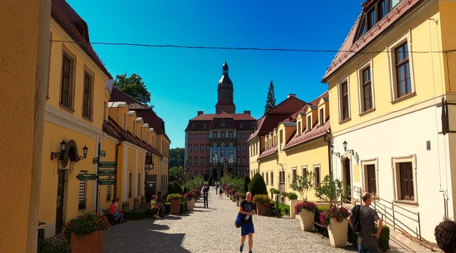 zabytkowe kamieniczki przy Zamku Książ