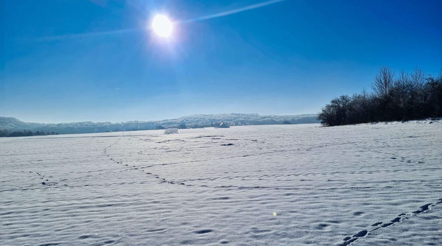 the snowy landscape of the Polish Jura in area of a town of Skala