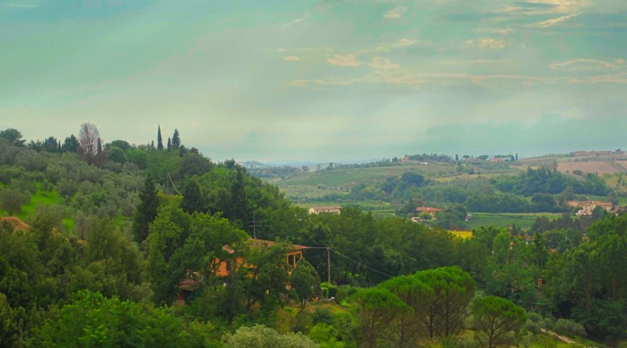 wzgórza i pagórki malowniczej Toskanii w miasteczku Vinci