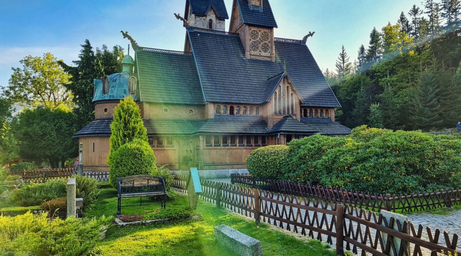the old viking wooden church in the Polish Karpacz