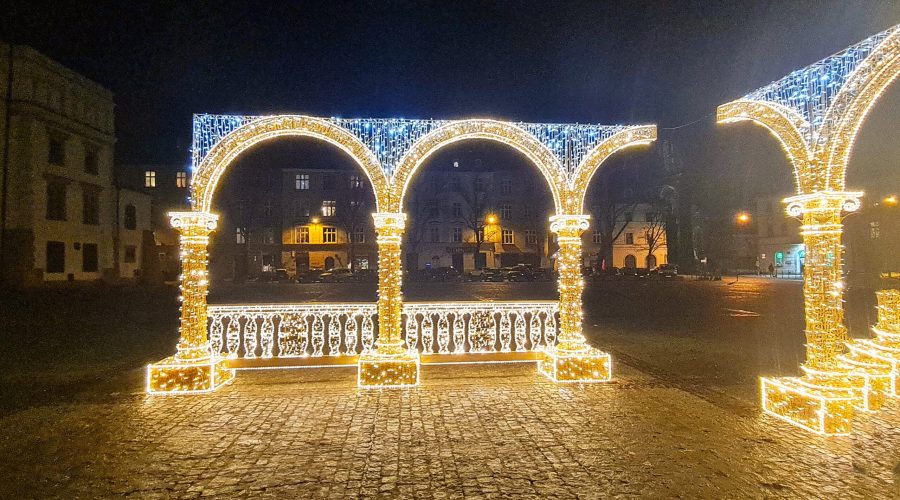 the Wolnica Square in the old Jewish Kazimierz district during the Christmas time